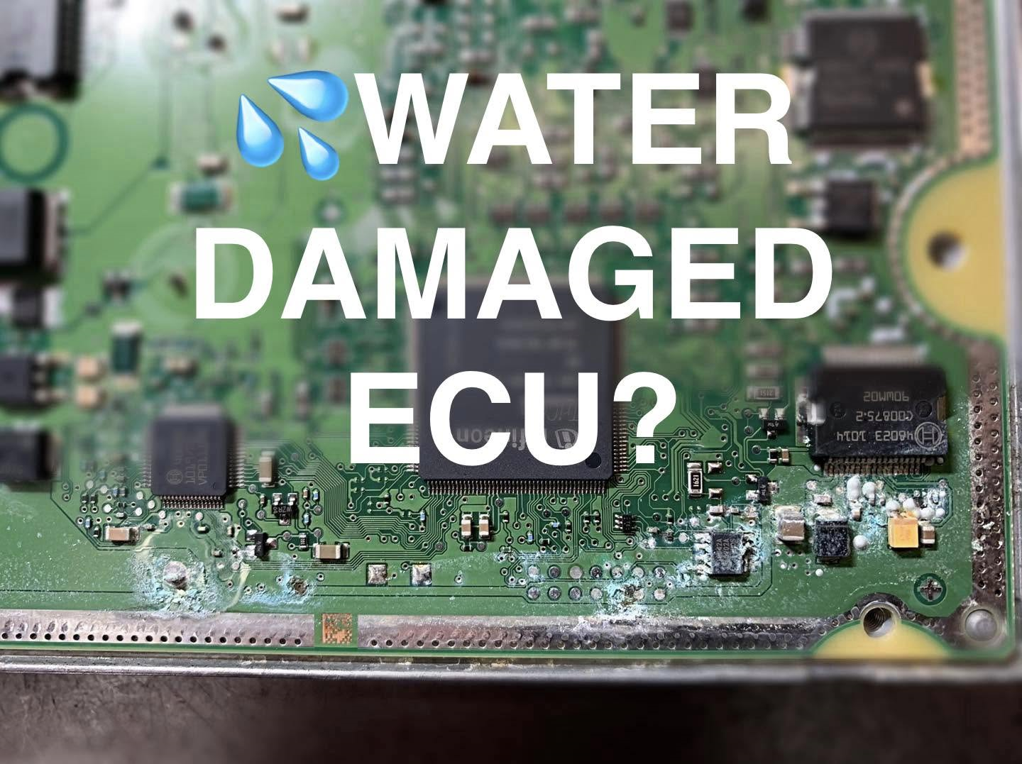 Illustration of a water damaged ECU board with droplets
